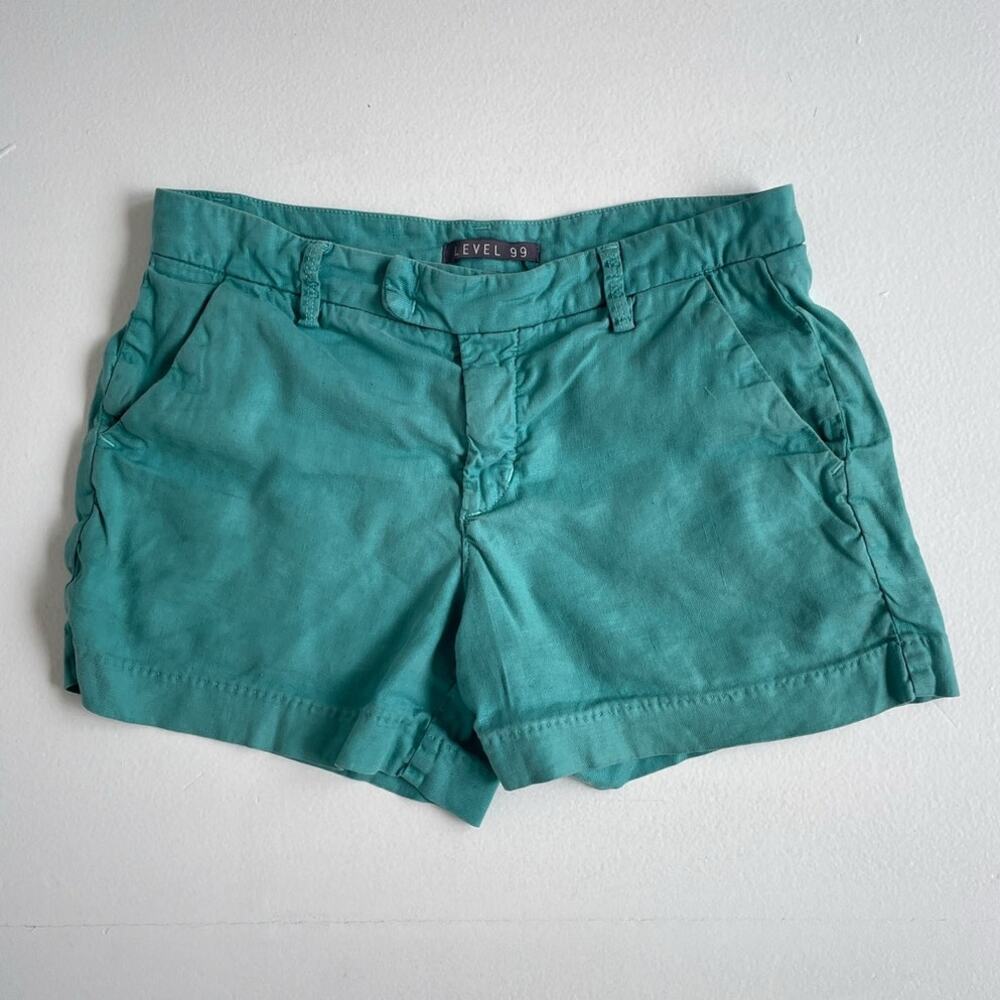LEVEL 99 Teal Linen Tencel Shorts / Sz 27 / Anthropologie Preppy Minimalist